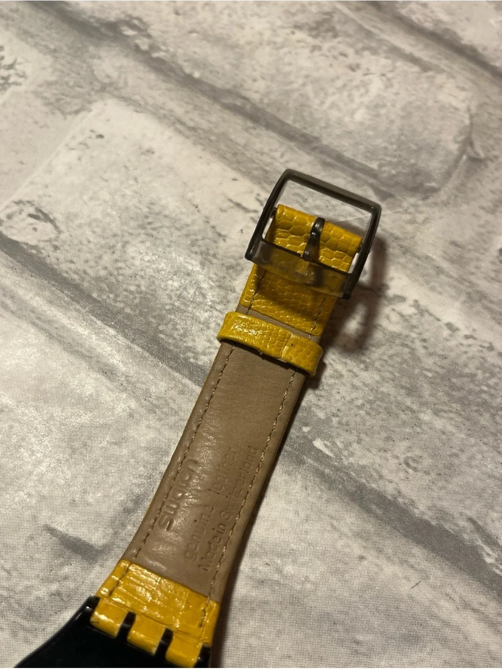 Vintage Swatch Yellow Strap Wristwatch with Black Case 24 hour clock